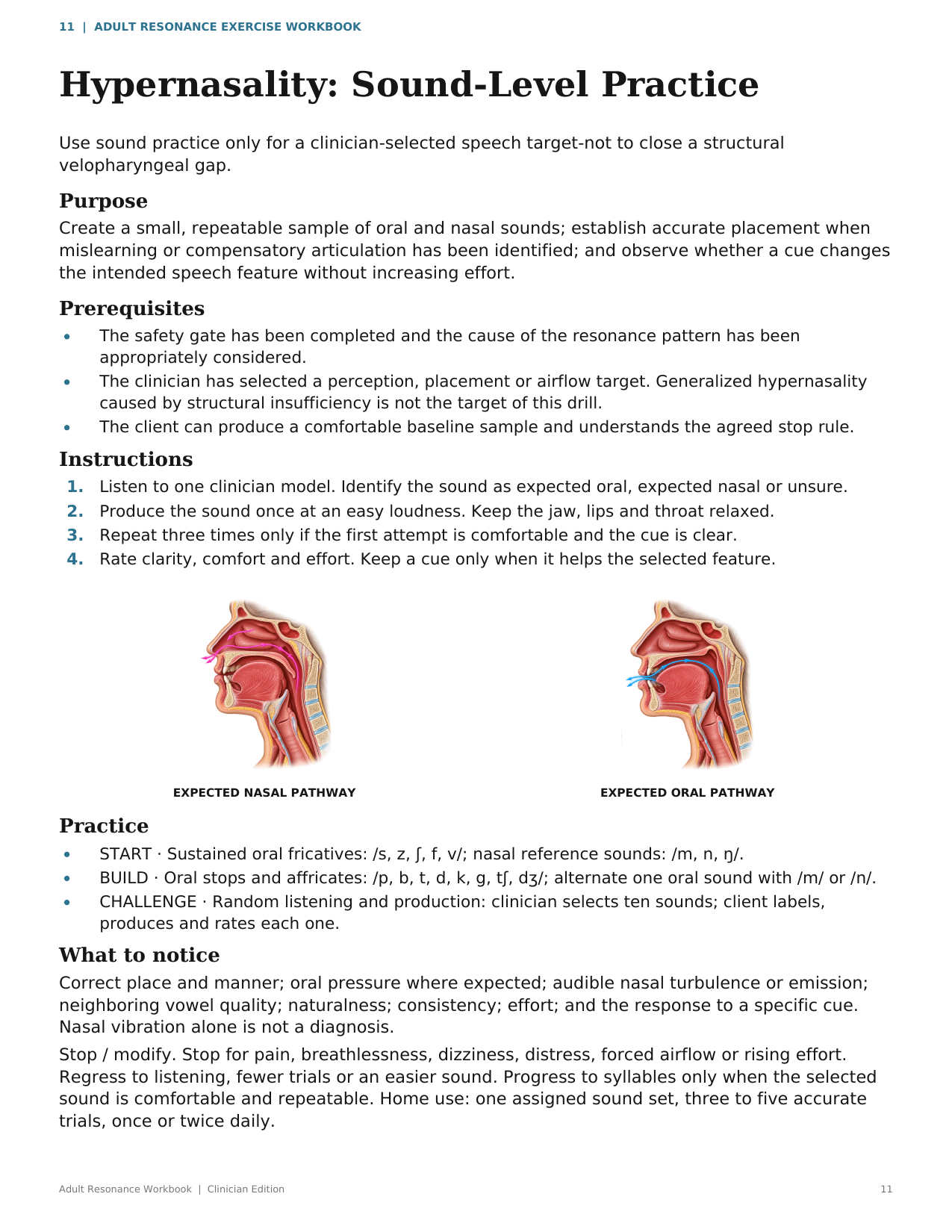 Hypernasality practice page — Adult Voice & Resonance Clinical System