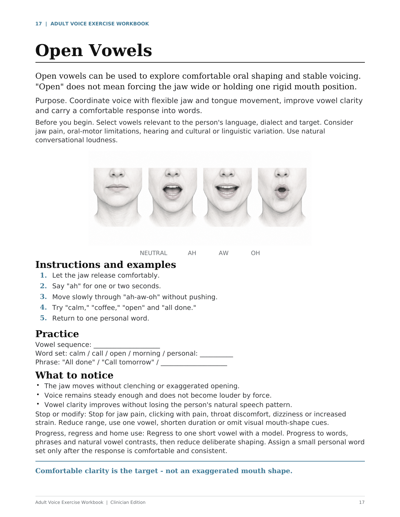 Voice exercise page — Adult Voice & Resonance Clinical System